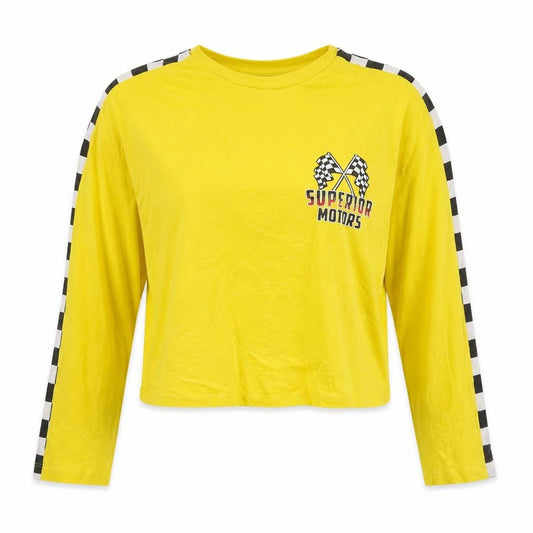 H&M Divided Women's Yellow Cropped Long Sleeve Racing T-Shirt - Size S