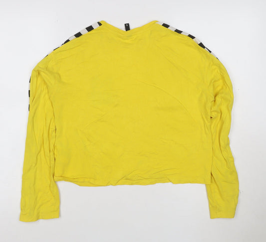 H&M Divided Women's Yellow Cropped Long Sleeve Racing T-Shirt - Size S