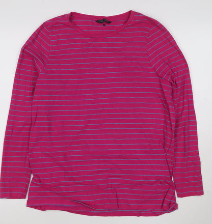Marks and Spencer Women's Pink Striped Long Sleeve Cotton T-Shirt Size 18