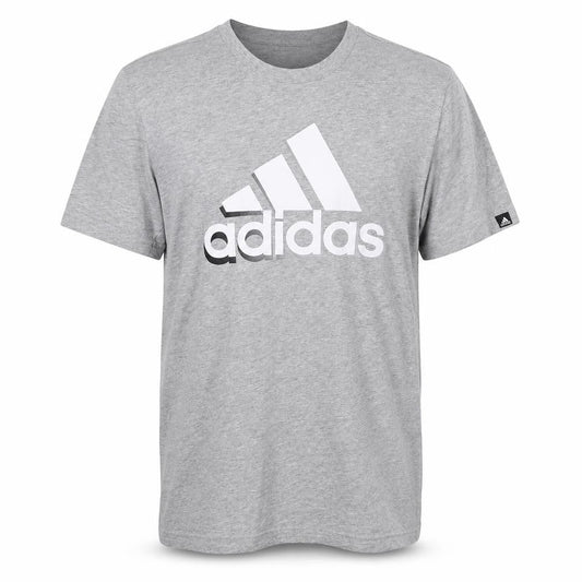 Front view of Adidas Men's Grey Crew Neck Short Sleeve Graphic T-Shirt, size M