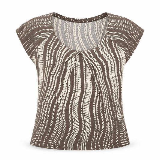 Calvin Klein Women Brown Beige Patterned 100% Cotton Scoop Neck T-Shirt M