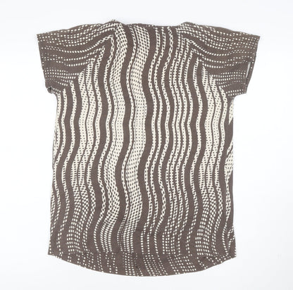 Calvin Klein Women Brown Beige Patterned 100% Cotton Scoop Neck T-Shirt M