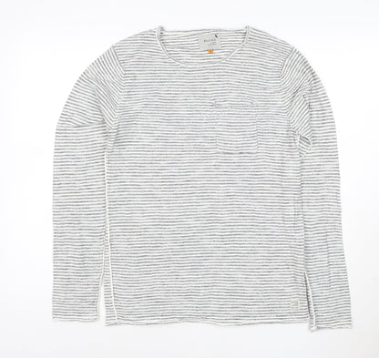 Blend Unisex Grey Striped Long Sleeve Cotton T-Shirt Size S