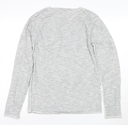 Blend Unisex Grey Striped Long Sleeve Cotton T-Shirt Size S