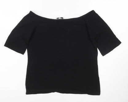 Warehouse Women’s Black Off Shoulder Cotton Jersey Top Size 14