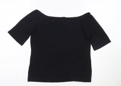Warehouse Women’s Black Off Shoulder Cotton Jersey Top Size 14