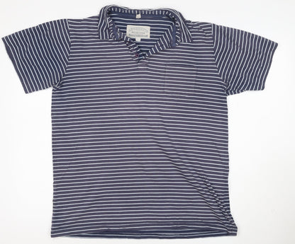 Authentic British Design Men's Blue Striped Cotton Polo Shirt L