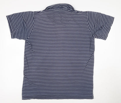 Authentic British Design Men's Blue Striped Cotton Polo Shirt L