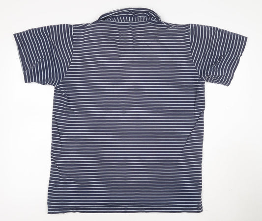 Authentic British Design Men's Blue Striped Cotton Polo Shirt L