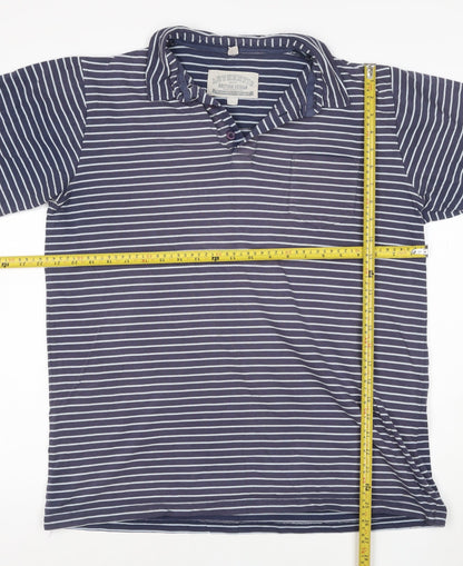 Authentic British Design Men's Blue Striped Cotton Polo Shirt L