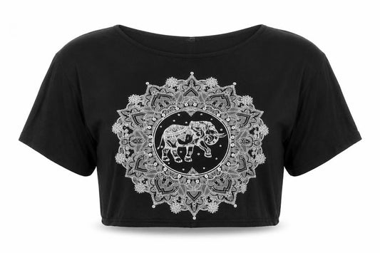 Boohoo Women's Black Elephant Cropped T-Shirt Size 10 Viscose Jersey