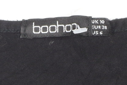 Boohoo Women's Black Elephant Cropped T-Shirt Size 10 Viscose Jersey
