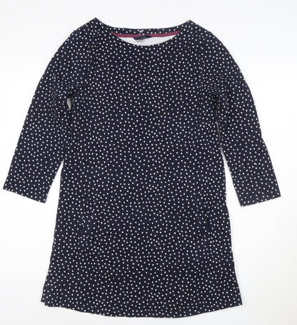 Joules Women Blue Polka Dot Shift Dress Size 12 Cotton 3/4 Sleeve