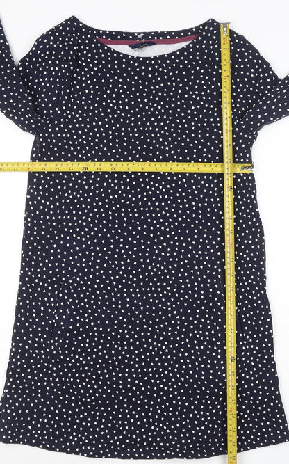 Joules Women Blue Polka Dot Shift Dress Size 12 Cotton 3/4 Sleeve