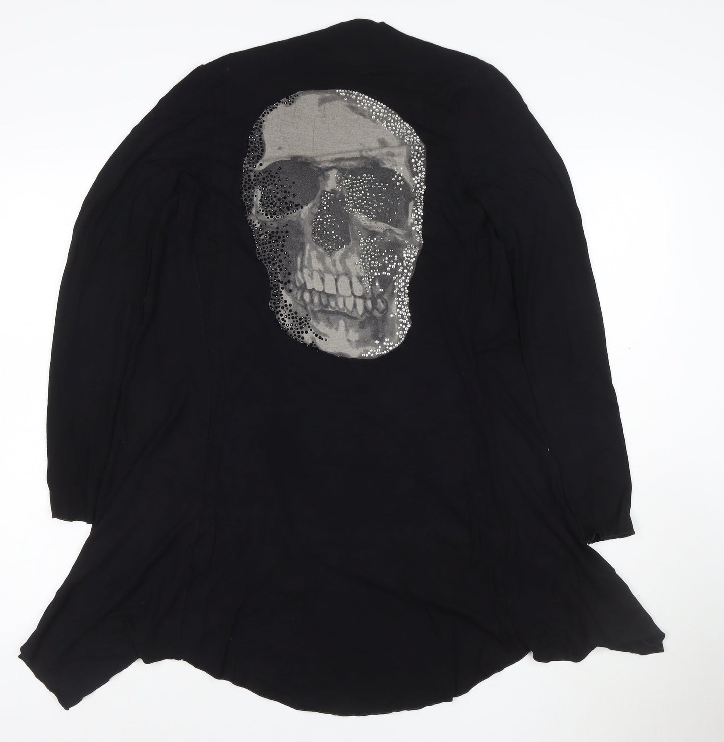 Forever Unique Womens Black Skull Crystal Cardigan Size 10 Cotton Blend