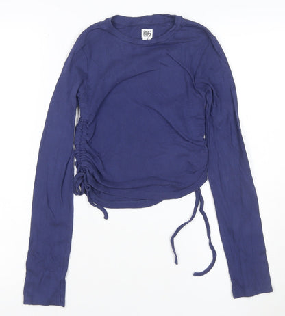 BDG Women’s Blue Cropped Long Sleeve Crew Neck Adjustable Cotton Top S