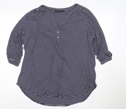 Marks and Spencer Women’s Blue Striped V-Neck 3/4 Sleeve Blouse Size 18
