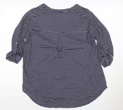 Marks and Spencer Women’s Blue Striped V-Neck 3/4 Sleeve Blouse Size 18