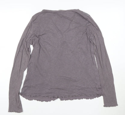 Odd Molly Womens Purple Long Sleeve V-Neck Cotton Top Size M