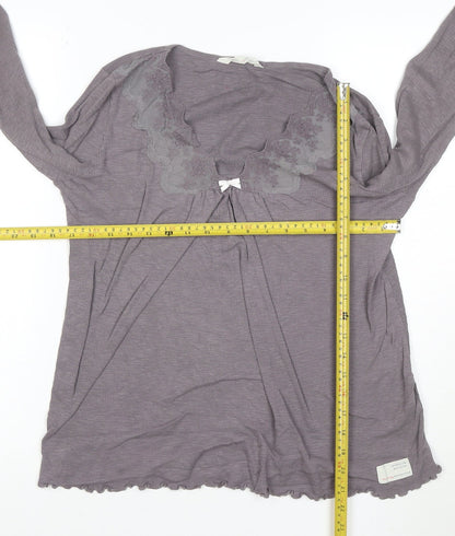 Odd Molly Womens Purple Long Sleeve V-Neck Cotton Top Size M