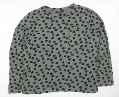 Marks and Spencer Womens Green Floral Cotton Long Sleeve T-Shirt Size 14