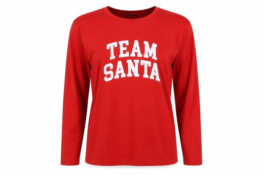 Boohoo Women's Red 'Team Santa' Long Sleeve Christmas T-Shirt Size S
