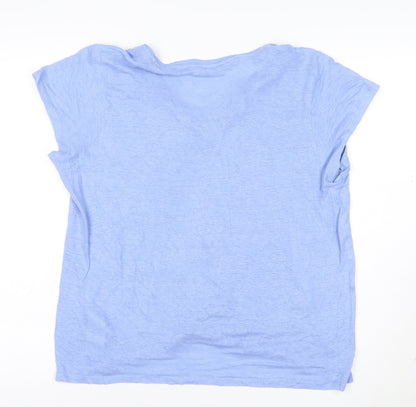 Mint Velvet Women Blue Linen V-Neck T-Shirt Size 16