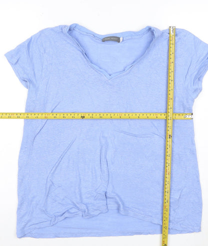 Mint Velvet Women Blue Linen V-Neck T-Shirt Size 16