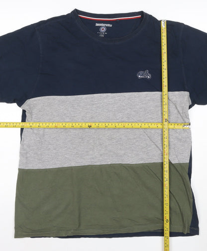 Lambretta Men's Navy Grey Khaki Colourblock Cotton T-Shirt XL