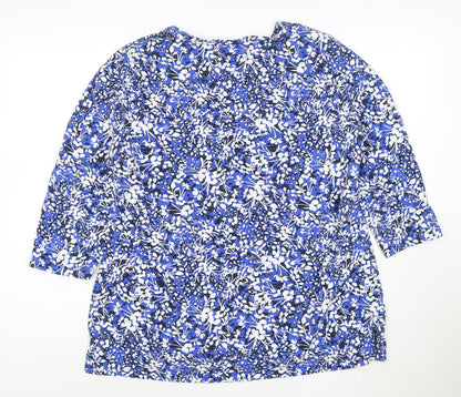 Cotton Traders Women's Blue Floral 3/4 Sleeve Cotton T-Shirt Size 18