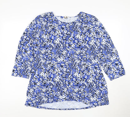 Cotton Traders Women's Blue Floral 3/4 Sleeve Cotton T-Shirt Size 18