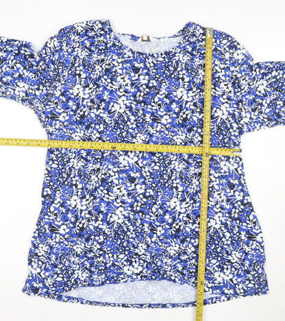 Cotton Traders Women's Blue Floral 3/4 Sleeve Cotton T-Shirt Size 18