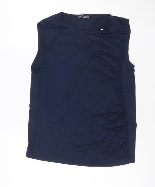 Additional front view of Jaeger Women Blue Sleeveless Basic Jersey Blouse M