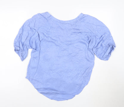 Joules Women Blue Viscose Button-Up Short Sleeve Top XS
