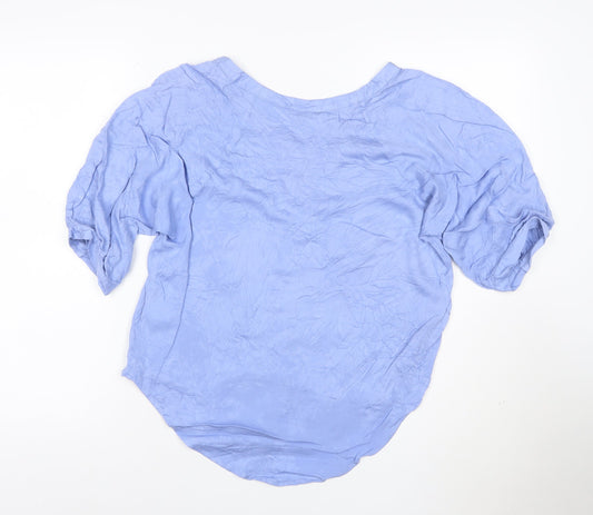 Joules Women Blue Viscose Button-Up Short Sleeve Top XS