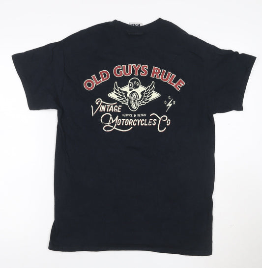Old Guys Rule Men's Black Motorcycle Graphic Cotton T-Shirt Size M