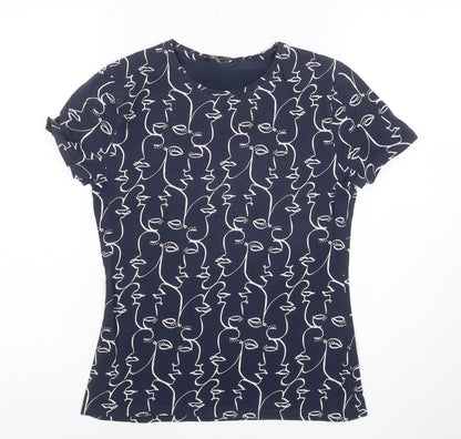Marks and Spencer Womens Blue Art Print Cotton T-Shirt Size 10