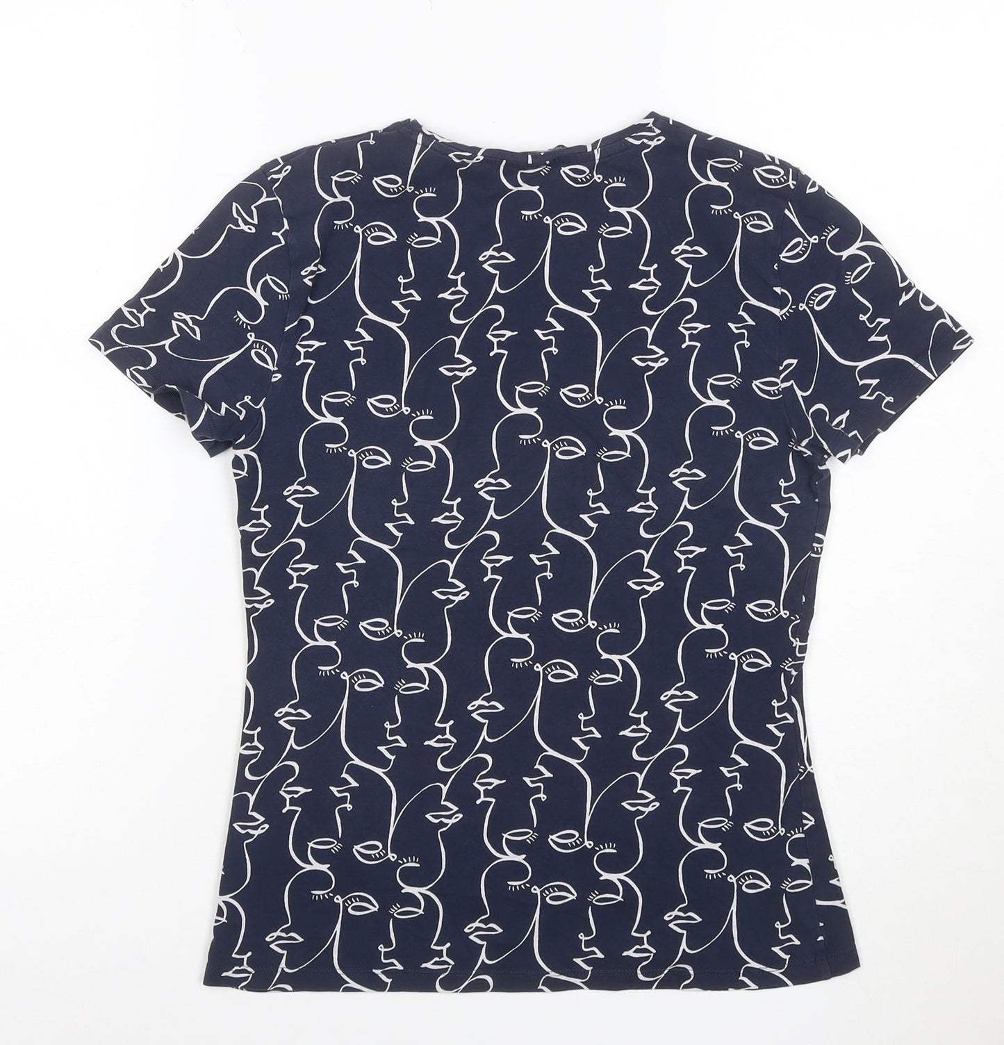 Marks and Spencer Womens Blue Art Print Cotton T-Shirt Size 10