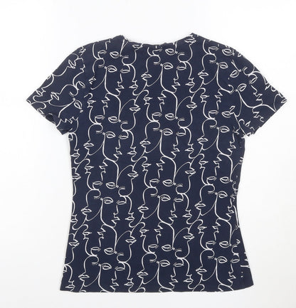Marks and Spencer Womens Blue Art Print Cotton T-Shirt Size 10