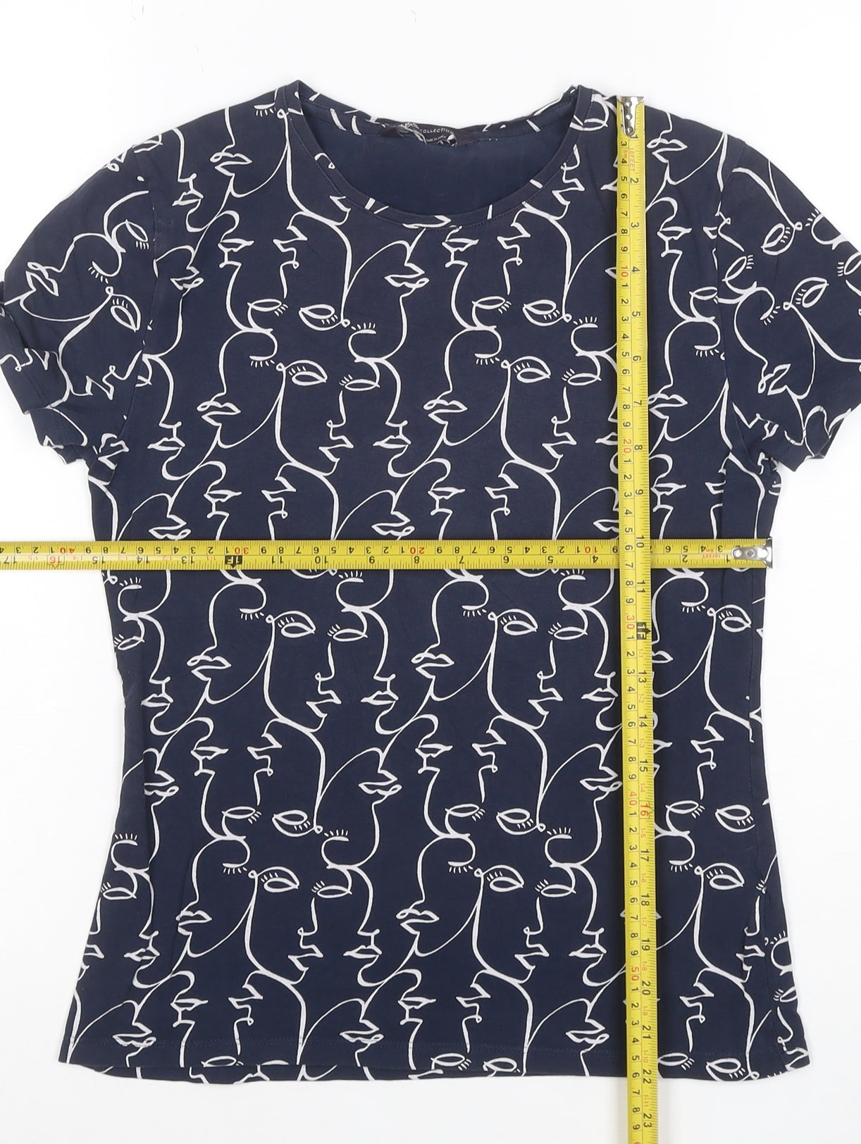 Marks and Spencer Womens Blue Art Print Cotton T-Shirt Size 10