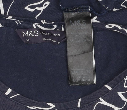Marks and Spencer Womens Blue Art Print Cotton T-Shirt Size 10