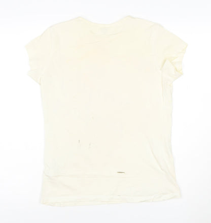 Splash Womens Ivory T-Shirt M Basic Short Sleeve Crew Neck Cotton