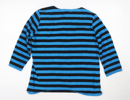 Chianti Women Blue Black Striped Long Sleeve V-Neck Tunic Top Size 14