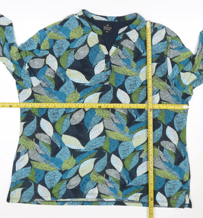 Tigi Women's Multicoloured Leaf Print Henley Tunic Blouse Size 18