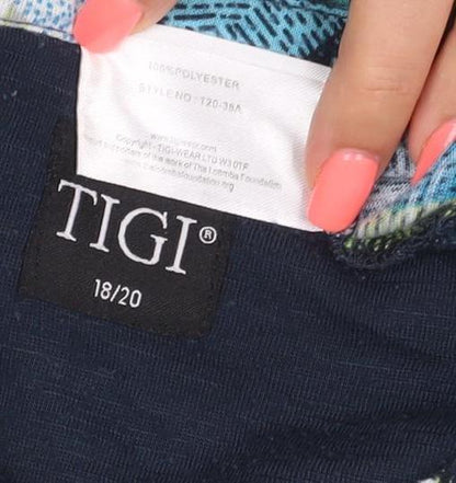 Tigi Women's Multicoloured Leaf Print Henley Tunic Blouse Size 18