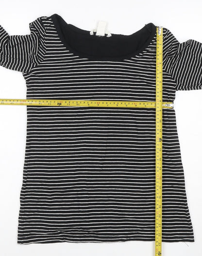 H&M MAMA Black Striped Long Sleeve Scoop Neck Maternity Top Size 8