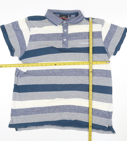 Pierre Cardin Paris Men's Blue Striped Regular Fit Polo Shirt Size L