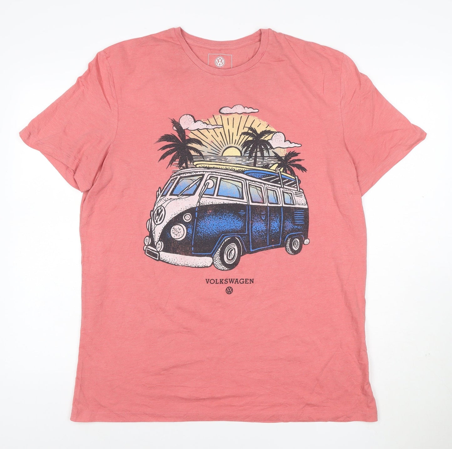 Volkswagen Men's Pink XL Graphic Beach Campervan Cotton T-Shirt