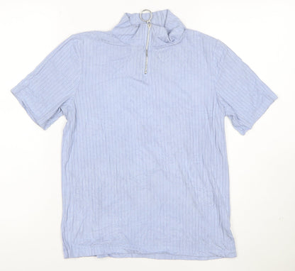 Select Women’s Blue Striped Short Sleeve High Neck Zip T-Shirt Size 14