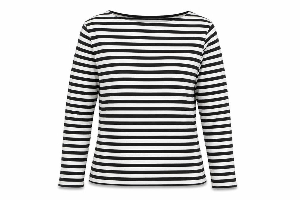 MNG Women's Black White Striped Long Sleeve Cotton T-Shirt XS